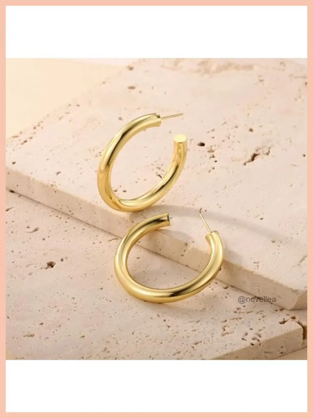 Chunky 14K Gold Plated Hoop Earrings, Lightweight Hollow Tubes, 40mm